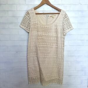 Anthropologie Staring At Stars Cream Short Sleeve Crochet Lined Dress sz L